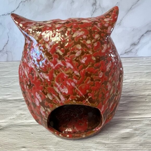 Ceramic Glazed Pottery Owl Tea Light Candle Holder - Picture 4 of 10